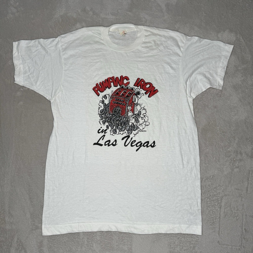 Vintage 90s Mens Pumping Iron‎ Las Vegas Shirt Size Extra Large Preowned White